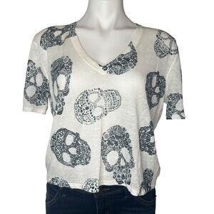SKULL CASHMERE Rima Skull Linen Relaxed Fit Tee Shirt XS $198